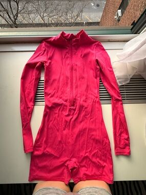 Kids Pink Long-Sleeve One-Piece Zipper Romper